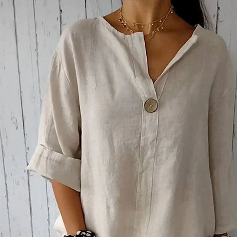 🌿Women’s Linen - Cotton V - Neck Top | Breezy Comfort & Natural