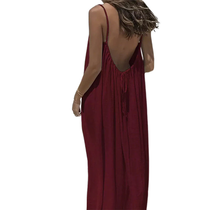 🏖️💕Women's Solid Color Backless Cami Dress🌟🌊