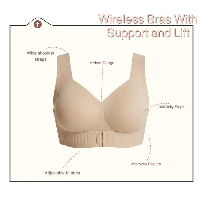Your Everyday Essential — V-Neck Wirefree Bra with Wide Straps for All-Day Comfort & Support