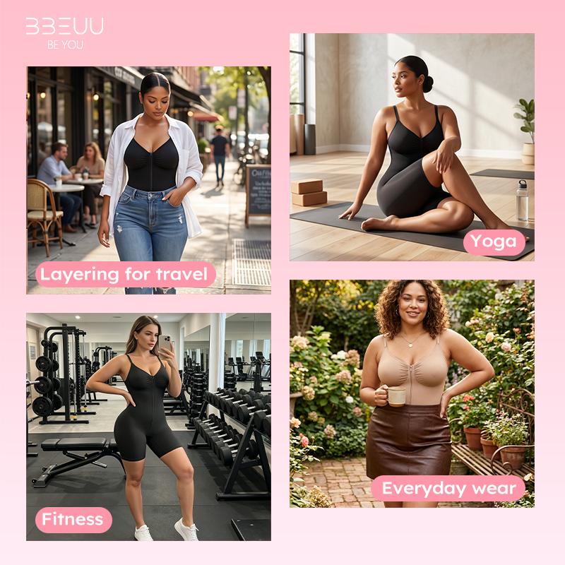 BBEUU Zipper Front Tummy Control Shapewear Bodysuit | Butt Lifting, Breathable Mesh, Adjustable Straps for All-Day Comfort