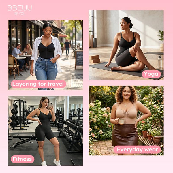 BBEUU Zipper Front Tummy Control Shapewear Bodysuit | Butt Lifting, Breathable Mesh, Adjustable Straps for All-Day Comfort