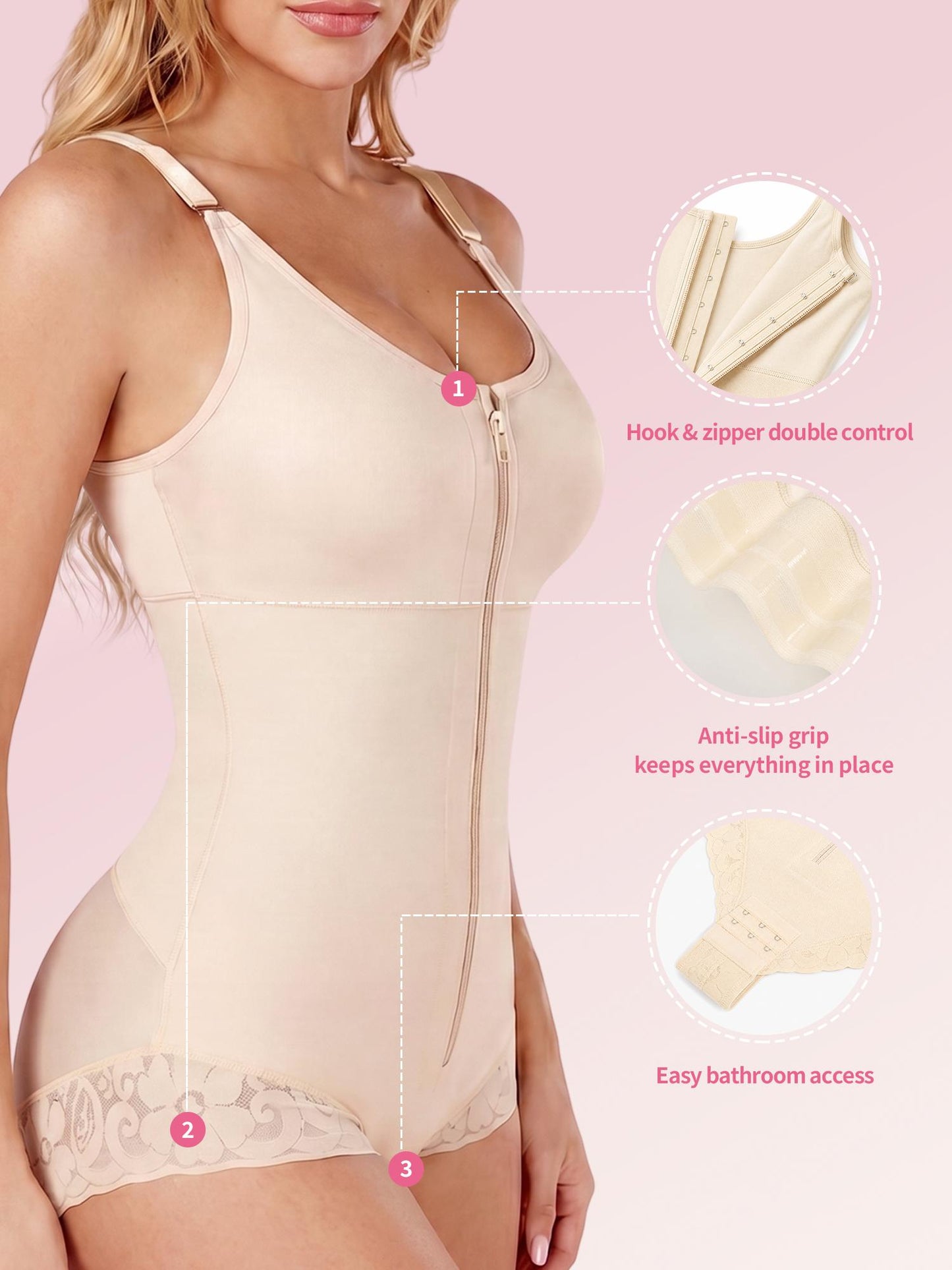BBEUU Women's Colombian Shapewear Bodysuit – Tummy Control & Butt Lift, Hook-and-Eye Open Crotch Design for Convenience, Lace Trim Splicing, Sexy & Elegant, Postpartum Recovery Shapewear Compression