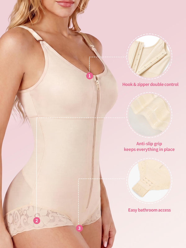 BBEUU Women's Colombian Shapewear Bodysuit – Tummy Control & Butt Lift, Hook-and-Eye Open Crotch Design for Convenience, Lace Trim Splicing, Sexy & Elegant, Postpartum Recovery Shapewear Compression