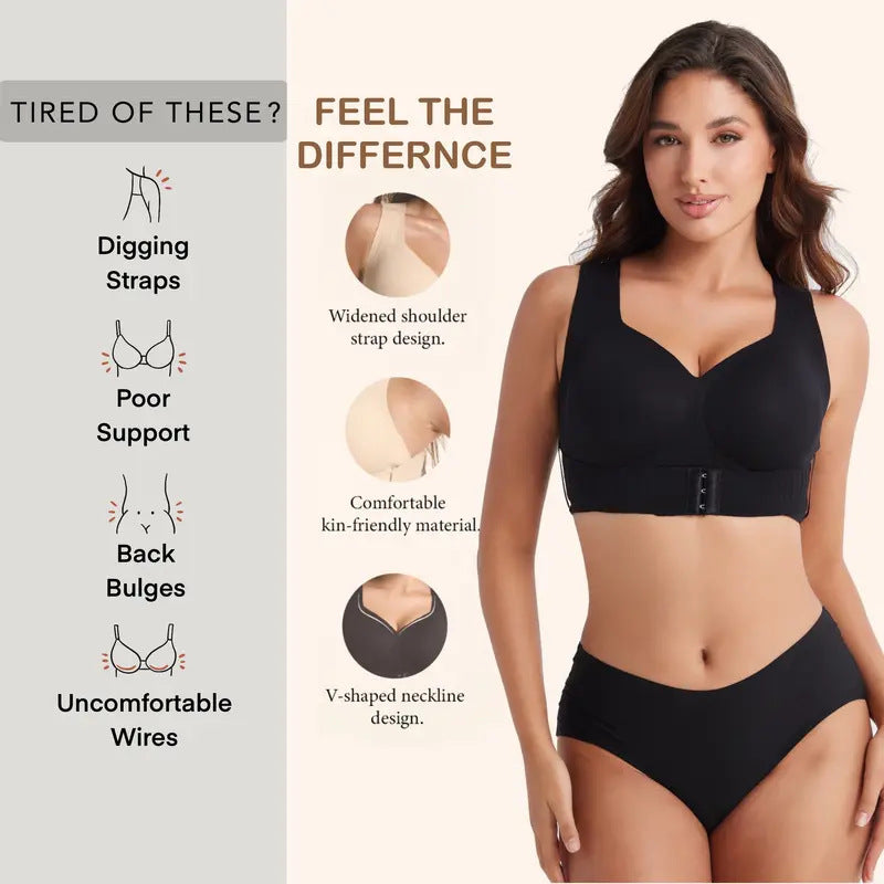 Your Everyday Essential — V-Neck Wirefree Bra with Wide Straps for All-Day Comfort & Support