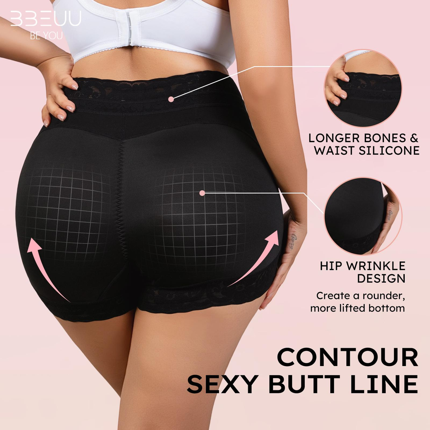 BBEUU 3PC High Waist Shapewear Panty with Anti-Slip Silicone Band - Stretchy Breathable & Seamless Tummy Control Butt Lifting for Everyday Confidence Women's Basic Minimalist Multi Colors 3Pcs Leg