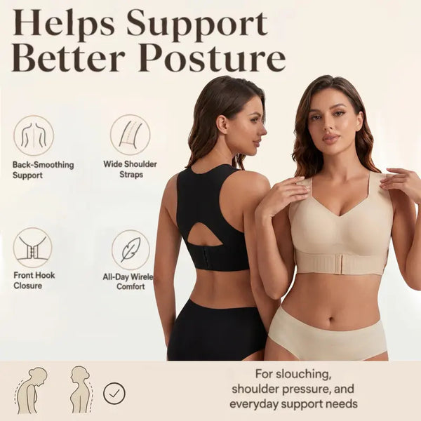 Your Everyday Essential — V-Neck Wirefree Bra with Wide Straps for All-Day Comfort & Support