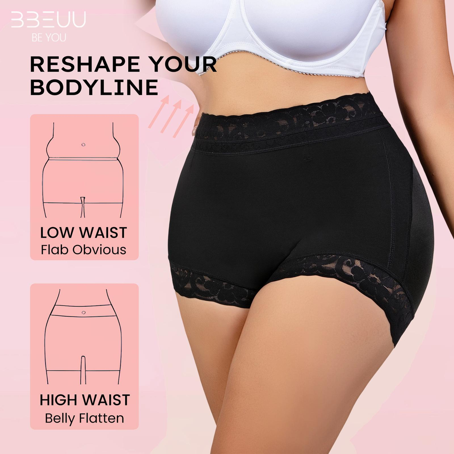 BBEUU 3PC High Waist Shapewear Panty with Anti-Slip Silicone Band - Stretchy Breathable & Seamless Tummy Control Butt Lifting for Everyday Confidence Women's Basic Minimalist Multi Colors 3Pcs Leg