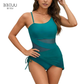 BBEUU Women's Sexy One-Piece Swim Dress Ruched Slim Fit High-Waisted Tummy Control Mesh Detail Black/Red/Green S M L XL 2XL