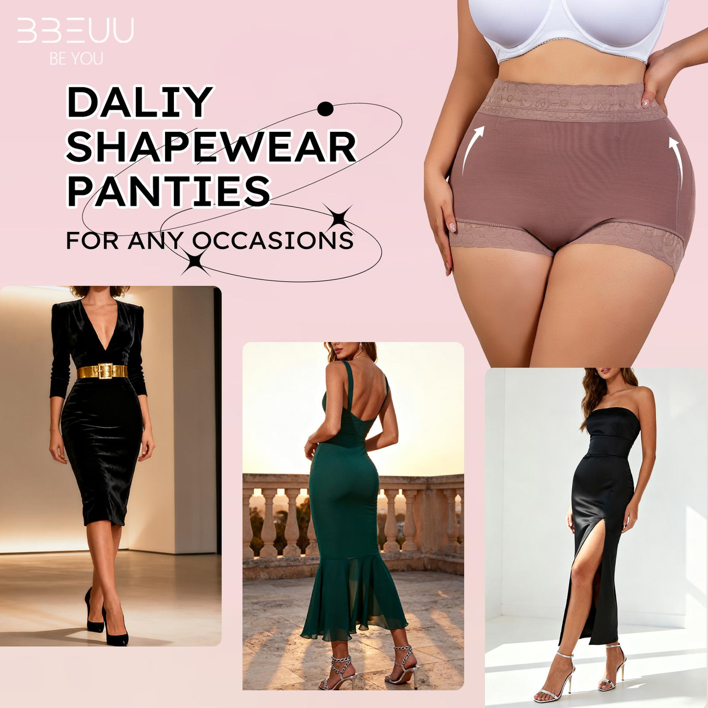 BBEUU 3PC High Waist Shapewear Panty with Anti-Slip Silicone Band - Stretchy Breathable & Seamless Tummy Control Butt Lifting for Everyday Confidence Women's Basic Minimalist Multi Colors 3Pcs Leg