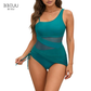 BBEUU Women's Sexy One-Piece Swim Dress Ruched Slim Fit High-Waisted Tummy Control Mesh Detail Black/Red/Green S M L XL 2XL