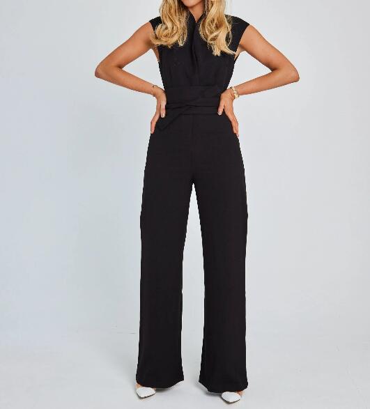 ✨Belted Wide-Leg Jumpsuit – Sleeveless Elegant Office Style