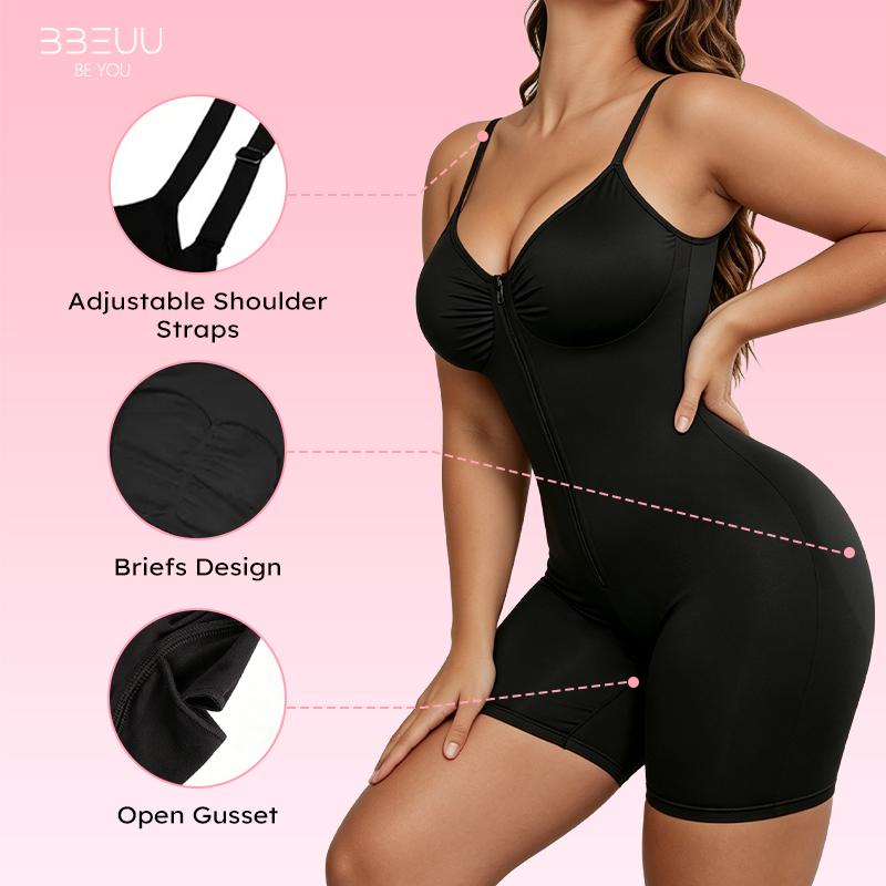 BBEUU Zipper Front Tummy Control Shapewear Bodysuit | Butt Lifting, Breathable Mesh, Adjustable Straps for All-Day Comfort