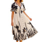 💥Soft Botanical Print V-Neck Midi Dress – Elegant, Lightweight & All-Match