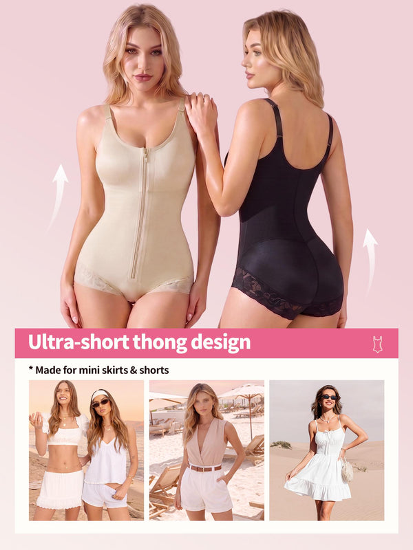 BBEUU Women's Colombian Shapewear Bodysuit – Tummy Control & Butt Lift, Hook-and-Eye Open Crotch Design for Convenience, Lace Trim Splicing, Sexy & Elegant, Postpartum Recovery Shapewear Compression