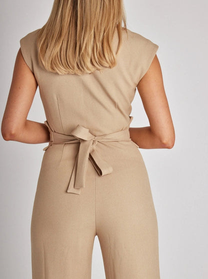 ✨Belted Wide-Leg Jumpsuit – Sleeveless Elegant Office Style