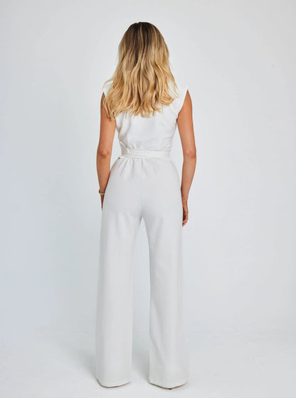 ✨Belted Wide-Leg Jumpsuit – Sleeveless Elegant Office Style
