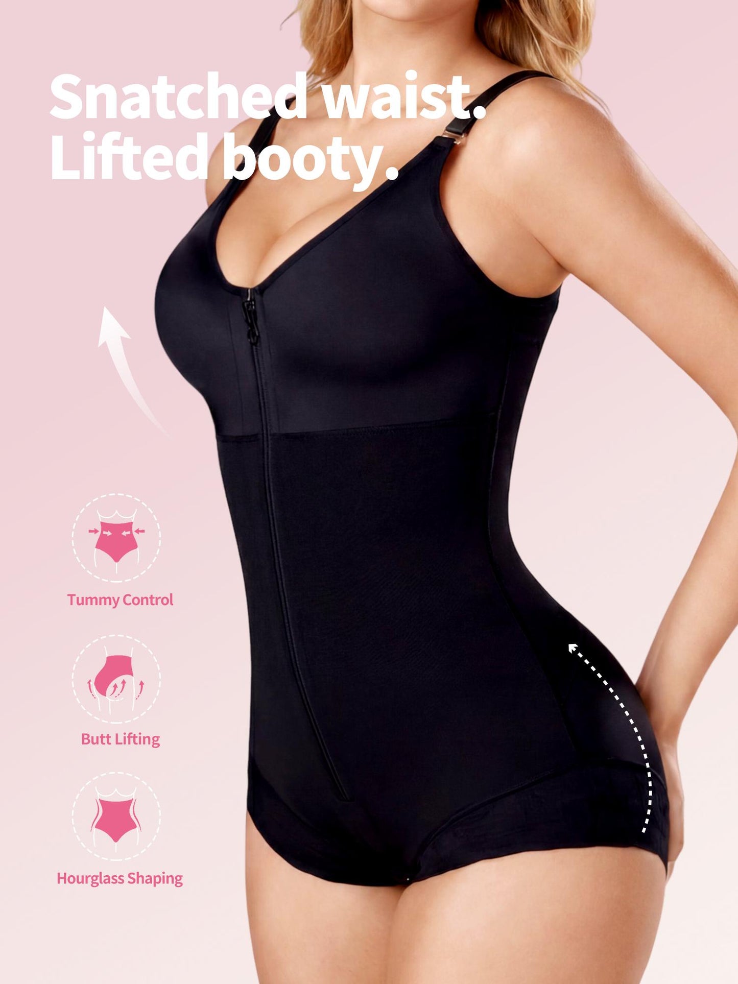 BBEUU Women's Colombian Shapewear Bodysuit – Tummy Control & Butt Lift, Hook-and-Eye Open Crotch Design for Convenience, Lace Trim Splicing, Sexy & Elegant, Postpartum Recovery Shapewear Compression