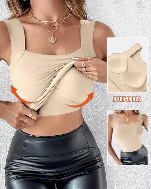 💐 Women's U-Neck Vest with Built-in Bra