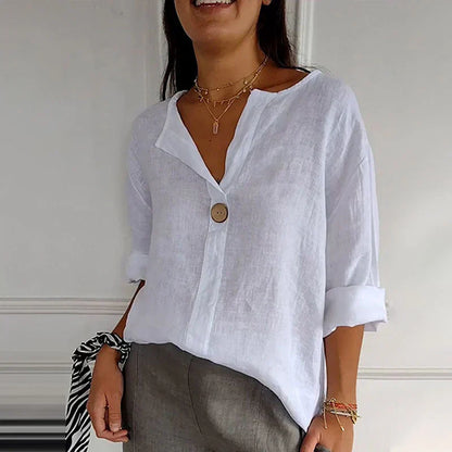 🌿Women’s Linen - Cotton V - Neck Top | Breezy Comfort & Natural