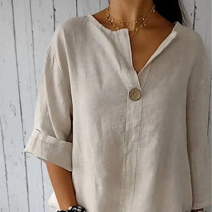 🌿Women’s Linen - Cotton V - Neck Top | Breezy Comfort & Natural