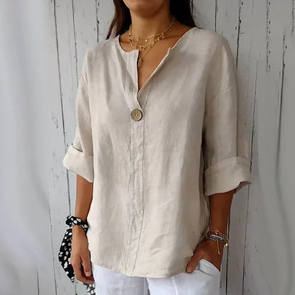 🌿Women’s Linen - Cotton V - Neck Top | Breezy Comfort & Natural