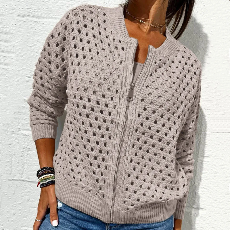 ⏳Time-limited Special⏰Women's Casual Zipper Knit Jacket with Hollow Design