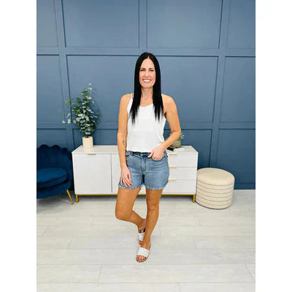 👖High Rise Frayed Hem Cut Off Dad Shorts