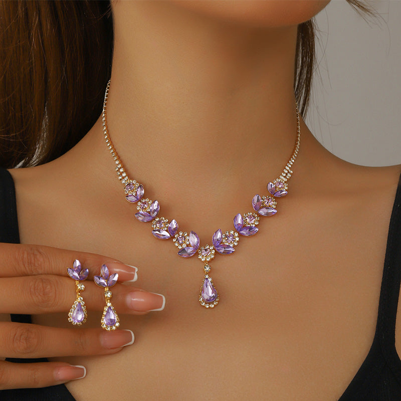 💎Elegant Floral Water Droplet Necklace and Earrings 2-Piece Set💕