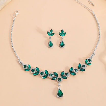 💎Elegant Floral Water Droplet Necklace and Earrings 2-Piece Set💕