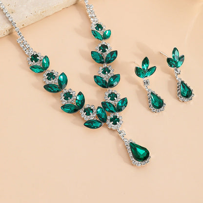 💎Elegant Floral Water Droplet Necklace and Earrings 2-Piece Set💕