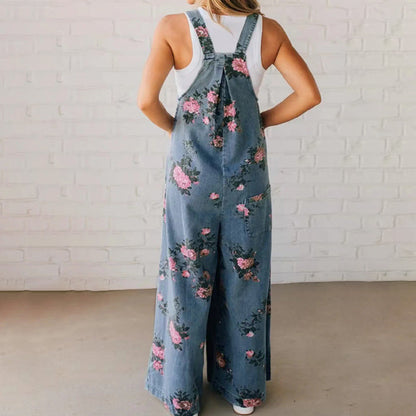 Women's Casual Printed Denim Jumpsuit