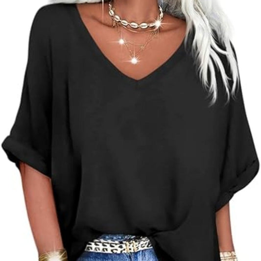 😌9.99! Women's Casual Loose V - Neck Top | Relaxed & Chic Style