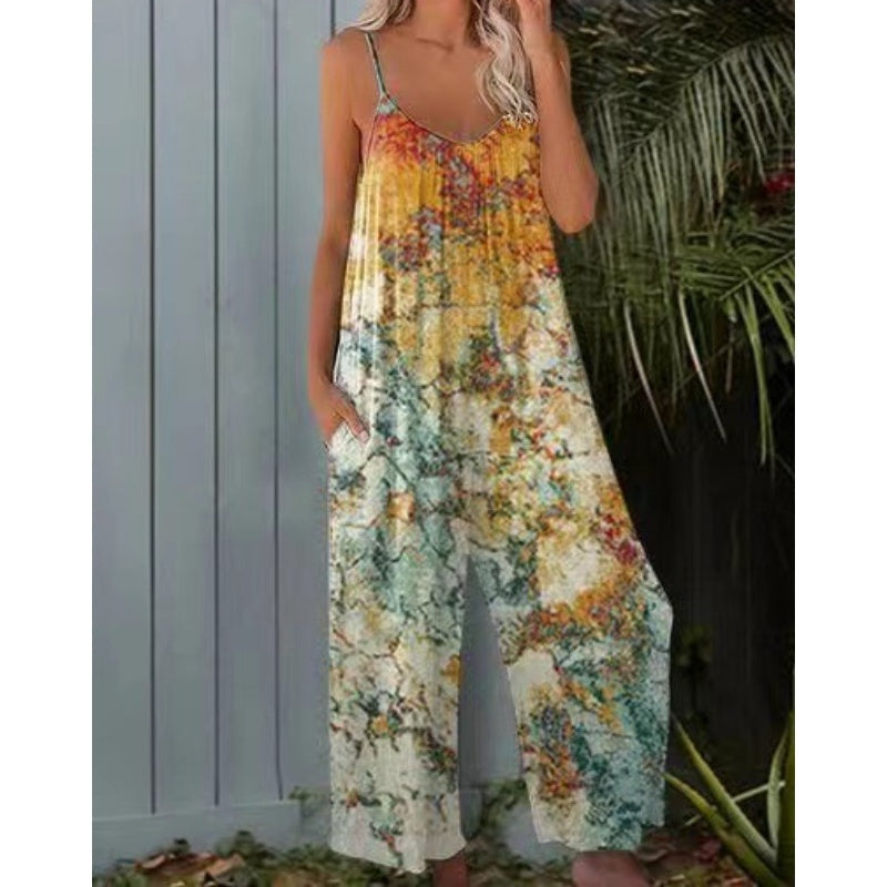 🔥2025 New Arrival💝Women's Fashion Spaghetti Strap Printed Jumpsuit