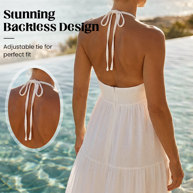 Halter Neck Backless Tiered Maxi Dress