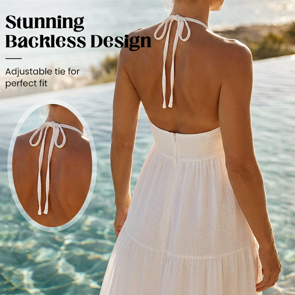 Halter Neck Backless Tiered Maxi Dress