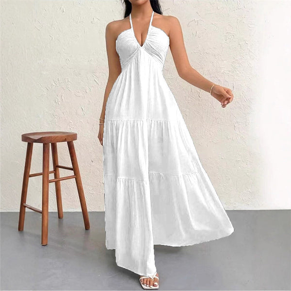 Halter Neck Backless Tiered Maxi Dress