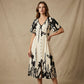 💥Soft Botanical Print V-Neck Midi Dress – Elegant, Lightweight & All-Match