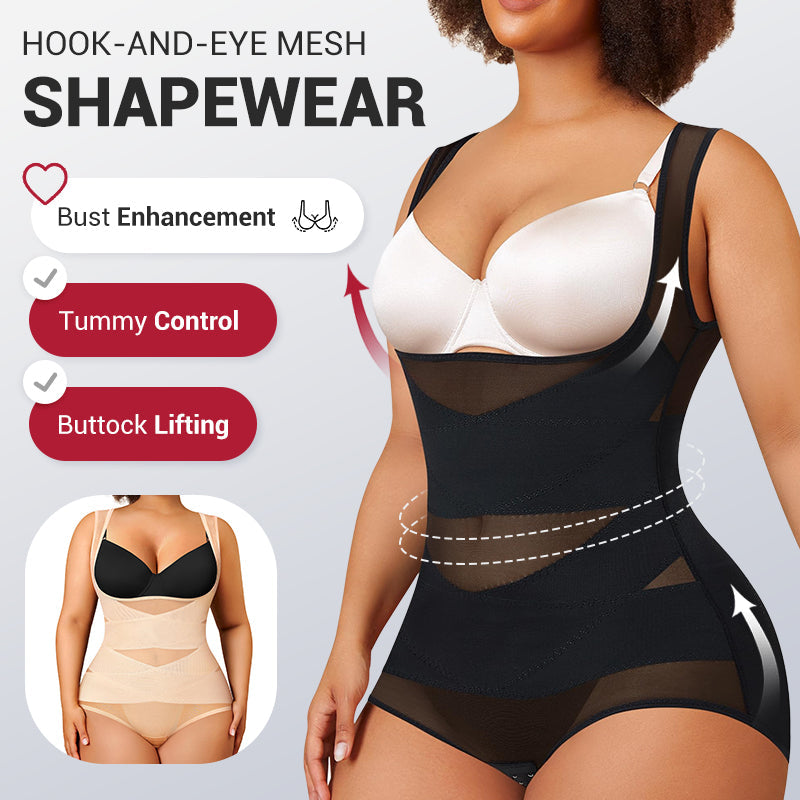 Hook-and-Eye Mesh Shapewear Bodysuit