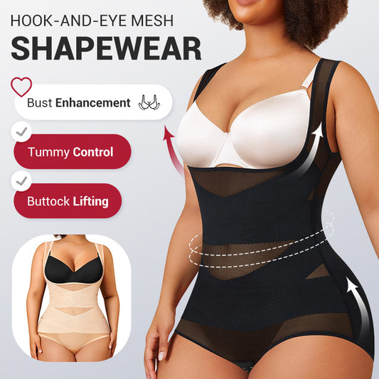Hook-and-Eye Mesh Shapewear Bodysuit