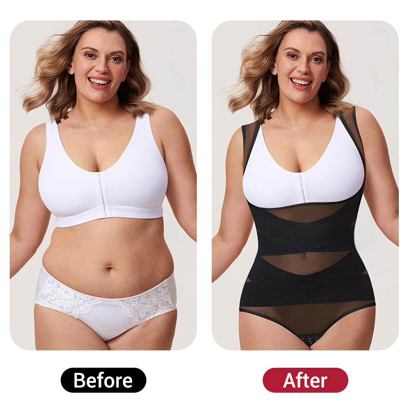 Hook-and-Eye Mesh Shapewear Bodysuit